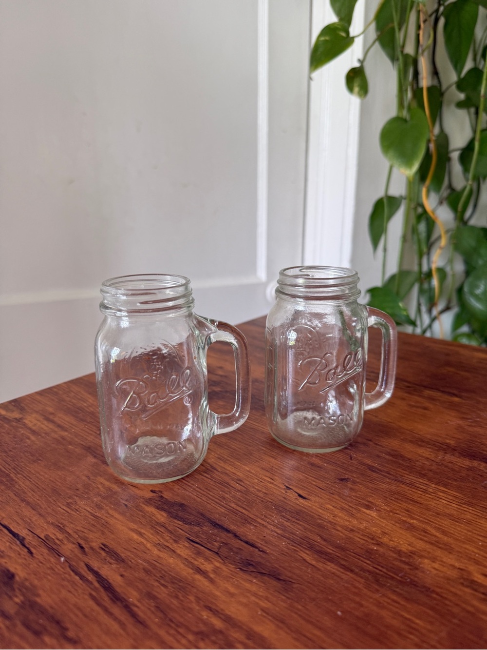 Clear Glass Mason Jar Mugs with Handles - Set of 2 BALL small